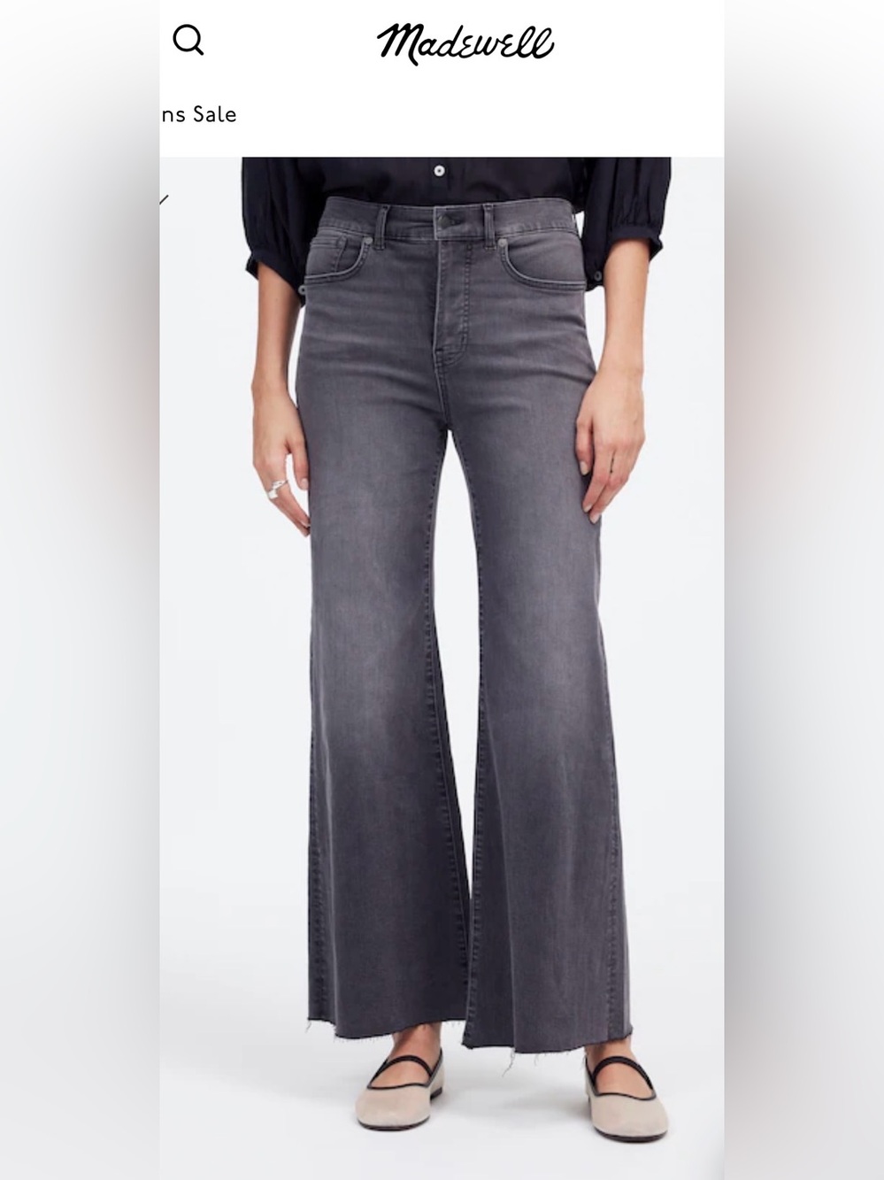 Madewell Flared Black Wide-Leg High-Rise Jeans Sz 30 Denim Gray Soft Stretchy